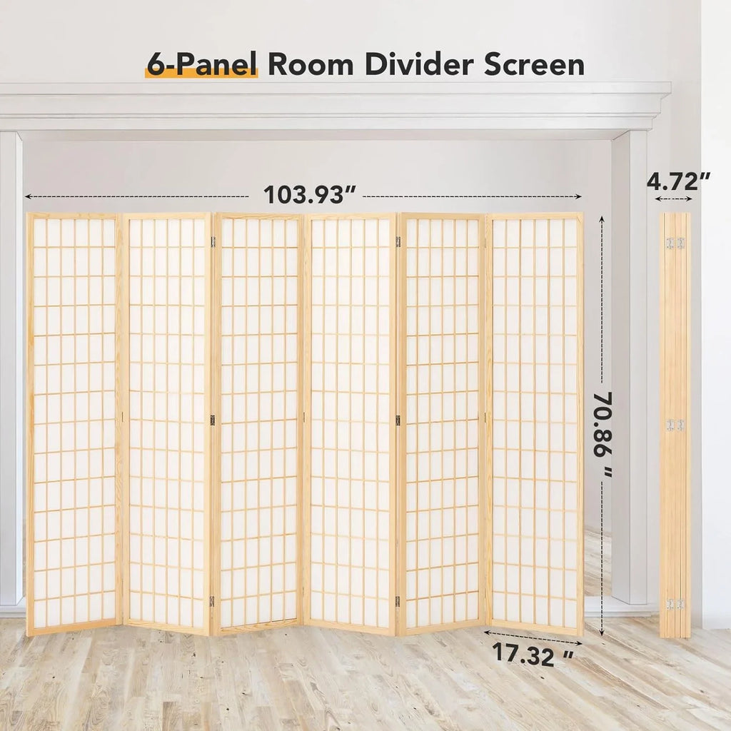 2026 NewJOSTYLE Room Divider Wall Shoji Screen, 6 Panel Folding Privacy Screen for Room Separation, Japanese Wood Room Divider Screen, 5.9 Ft, Natural