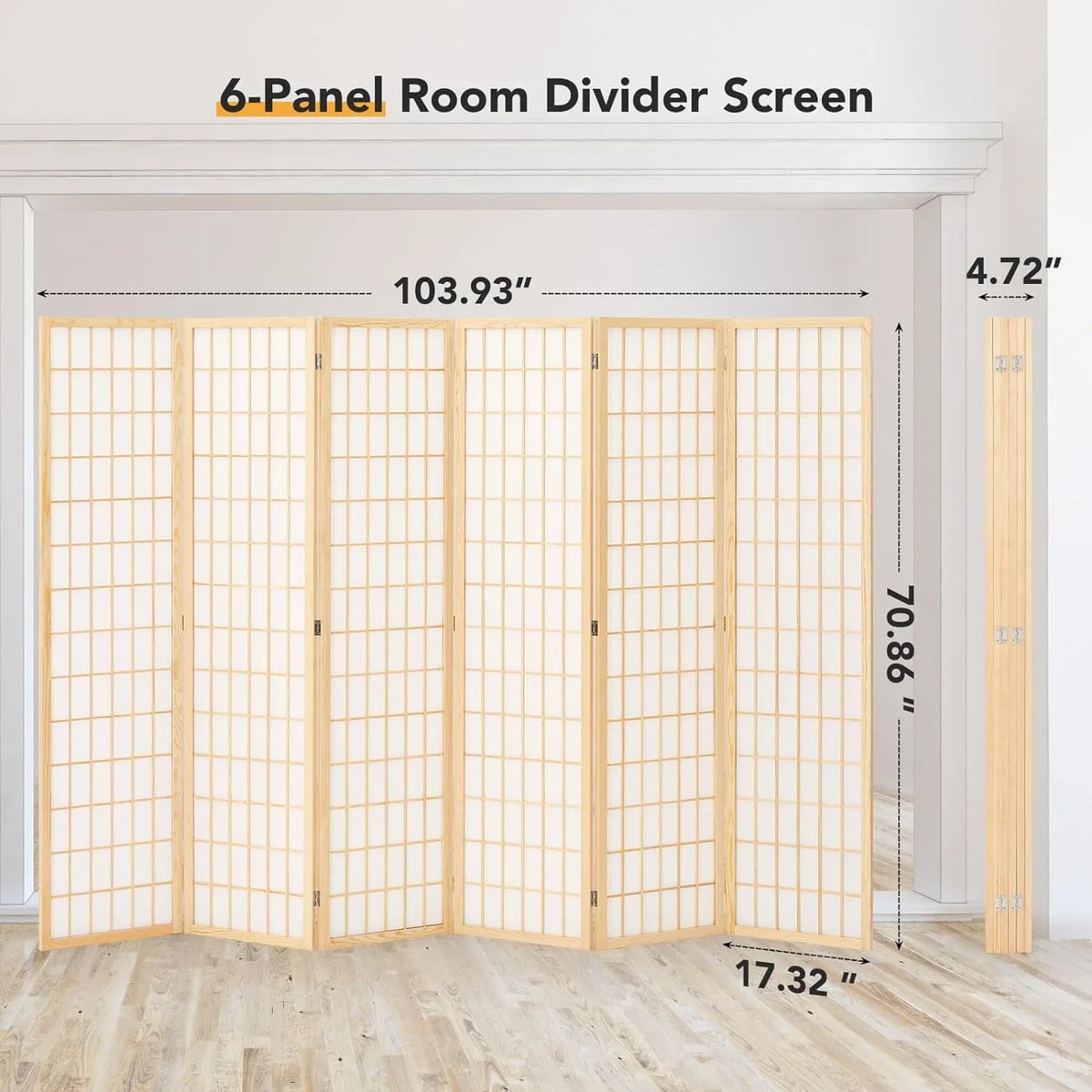 2026 NewJOSTYLE Room Divider Wall Shoji Screen, 6 Panel Folding Privacy Screen for Room Separation, Japanese Wood Room Divider Screen, 5.9 Ft, Natural