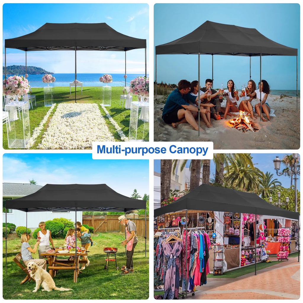 SANOPY 10'x20' Pop Up Canopy Waterproof Folding Tent Outdoor Easy Set-up Instant Tent Heavy Duty Commercial Wedding Party Shelter with 6 Removable Sidewalls, 4 Sandbags, Roller Bag, Black
