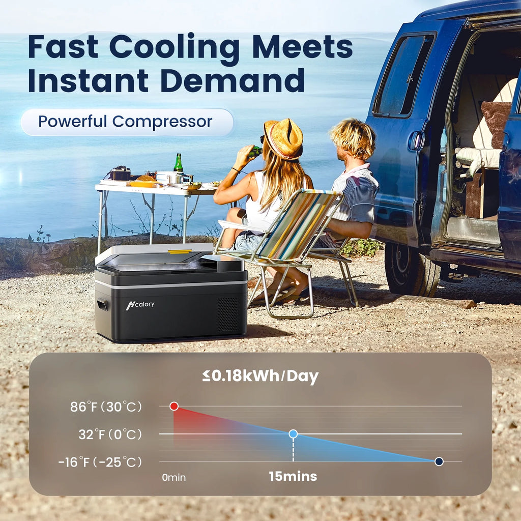 Hcalory 21L Car Refrigerator, 22 Qt Portable Freezer with Compressor, 12/24V DC & 110-240V AC Electric Cooler, -4-H-68-H Cooling Range for Car Truck RV Camping and Home Use, Black