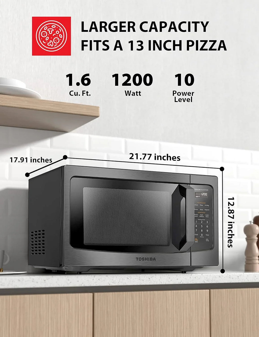 2026 NewToshiba 1.2 cu ft Countertop Microwave Ovens in Stainless Steel