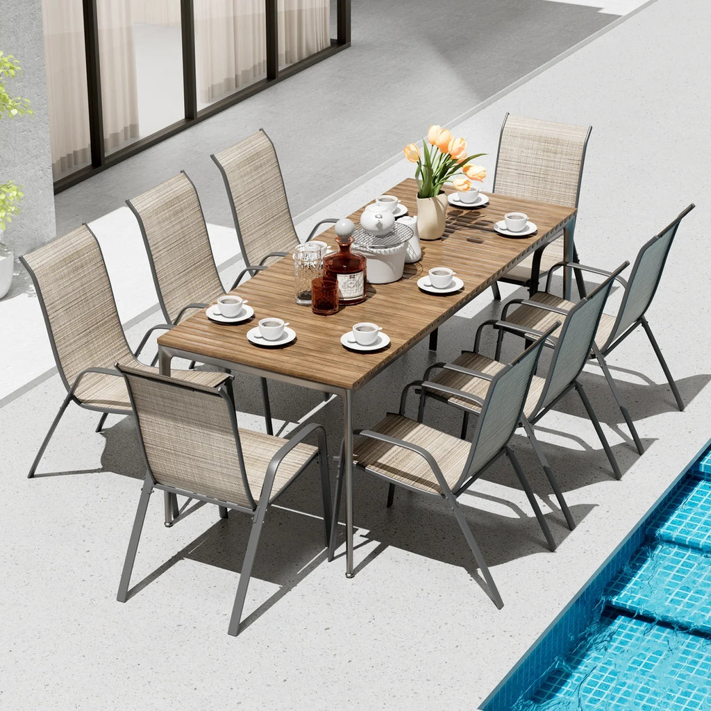 2026 NewArlopu 8Pcs Patio Dining Chairs Outdoor Stackable Armrest Chairs for Lawn Garden Backyard