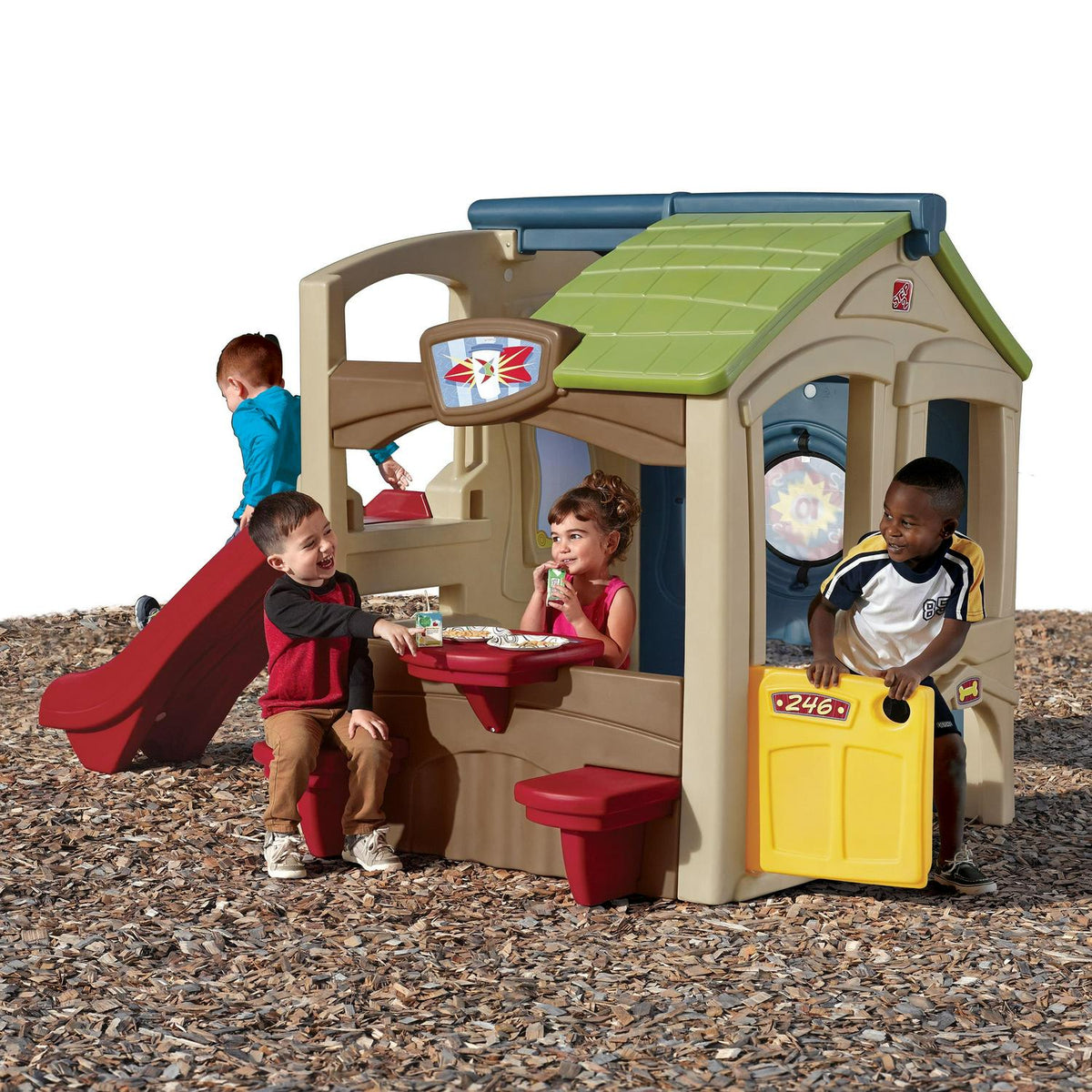 2026 NewStep2 Neighborhood Fun Center Brown Playhouse with Slide Plastic Kids Outdoor Toys