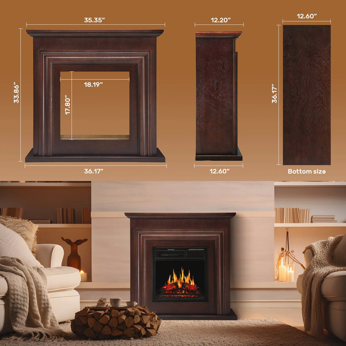 2026 NewKISSAIR Electric Fireplace Mantel Wooden Surround Firebox, Free Standing Fireplace, with Remote Control, Adjustable LED Flame, 750W/1500W -White