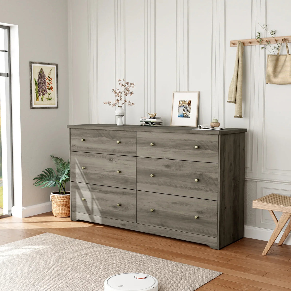 2026 NewKtaxon 6 Drawer Double Dresser Wood Dresser Storage Cabinet Drawer Organizer Chest Of Drawers, White
