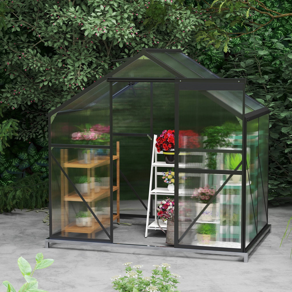 2026 NewAsofer 6' x 4' Greenhouse for Outdoors, Aluminum Walk-in Green Houses shed with Rain Gutter and Roof Vent for Backyard