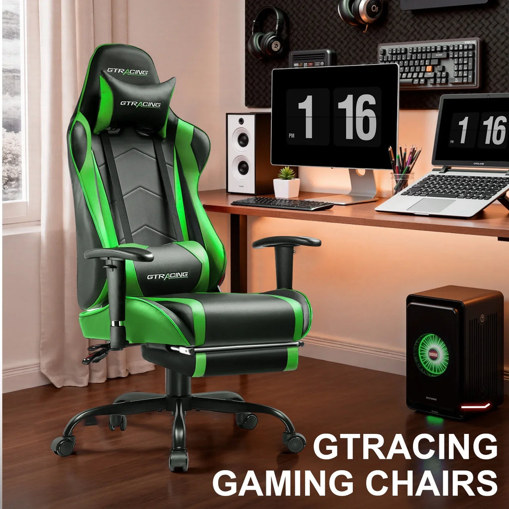 2026 NewGTRACING Gaming Chair, Ergonomic Office Desk Chair with Lumbar Support, PU Leather, Footrest & Adjustable Headrest, Red