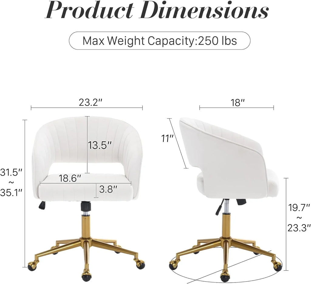 2026 NewHome Office Swivel Desk Chair, Modern Velvet Vanity Chair, Height Adjustable Armchair with Gold Base, Ergonomic Office Chair for Task Study Computer Room, Beige
