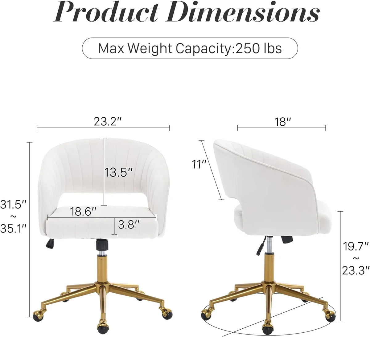 2026 NewHome Office Swivel Desk Chair, Modern Velvet Vanity Chair, Height Adjustable Armchair with Gold Base, Ergonomic Office Chair for Task Study Computer Room, Beige