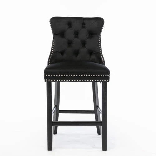 2026 NewVelvet Bar Stools Set of 2, Upholstered Counter Height Bar Chair with Rivet and Button Trim, Bar Stool with Back and Footrest, for Dining Room, Kitchen, Pub, Gray