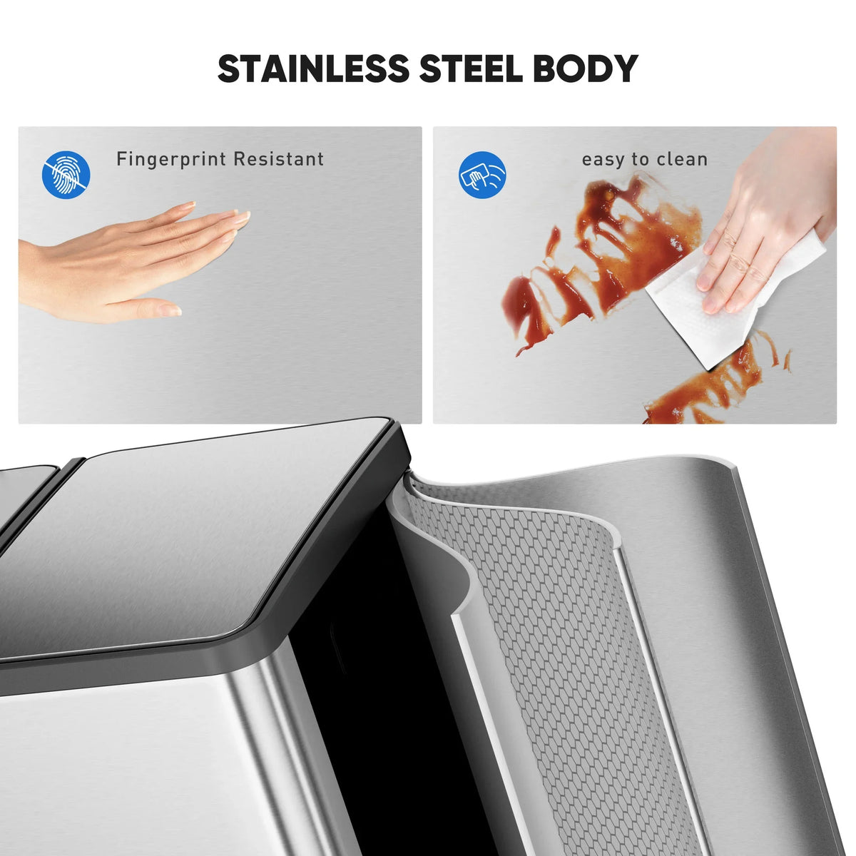 2026 NewEDX 2 x 8.3 Gallon Dual Garbage Recycle Trash Can with Lid, Inner Buckets for Kitchen, Stainless Steel, Sliver