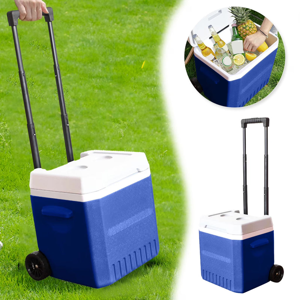 Portable Hard Ice Chest Cooler with Wheels and Handle for Outdoor Use Insulated Container for Food and Drinks Classic Storage Solution for Camping and Hiking