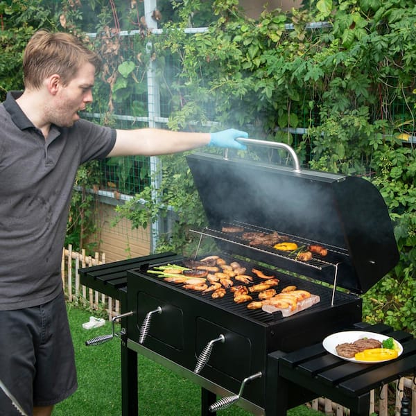 Heavy-duty Outdoor Barrel Charcoal Grill in Black