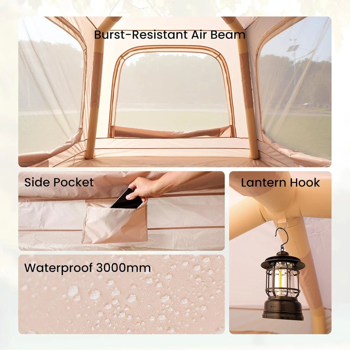 Zikebtuy 2/6/8 Person Inflatable Camping Tent, Easy Setup Blow Up Air Tent with Hand Pump, Waterproof 4-Season Glamping Tent with Large Mesh Windows & Oversized Canopy for Couples, Group & Family