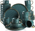 2026 NewLOVECASA Dinnerware Sets, Stoneware Dinner Set for 8, 32-Piece Round Dark Green and Gold, Series Sweet