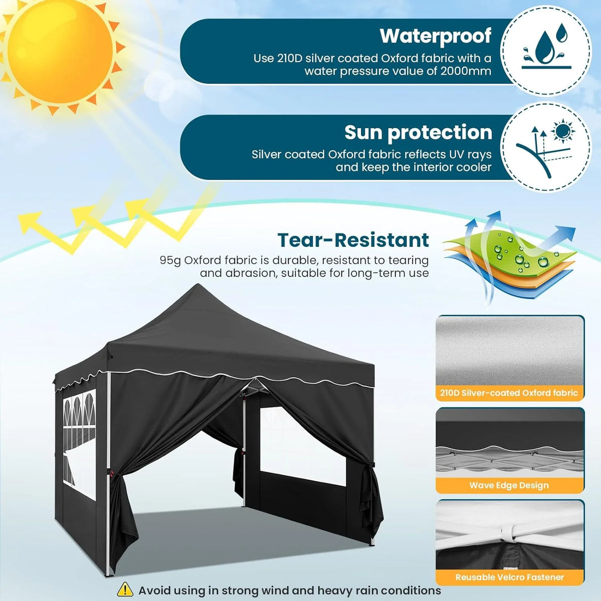 COBIZI 10X20 Pop up Canopy Tent with 6 Removable Side Walls Heavy Duty,Waterproof Adjustable Outdoor Event Party tent Parties,Commercial Instant Portable,Weddings,Camping,with Wheeled Bag,Gray