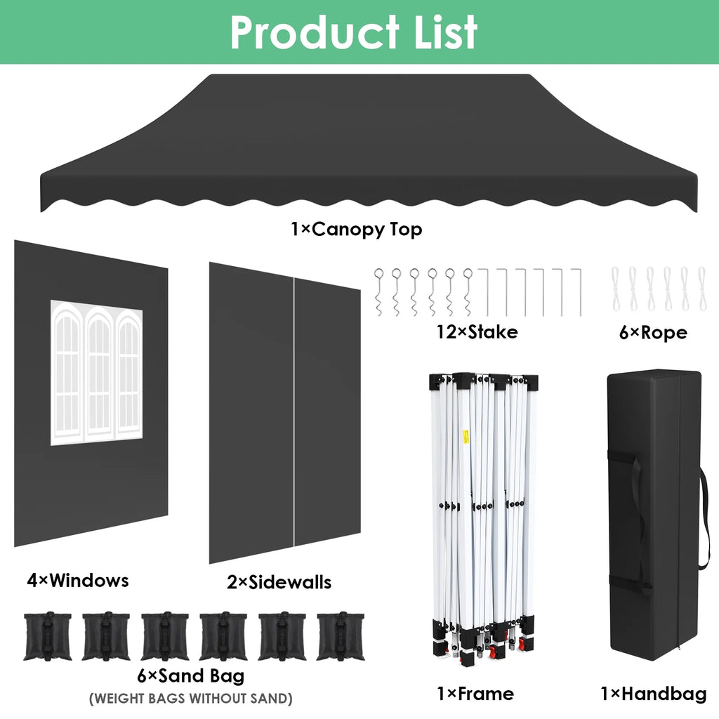 LAZY BUDDY 10'x20' Pop up Canopy Tent with 6 Sidewalls, Heavy Duty Outdoor Canopy Tent Commercial Instant Folding Sun Shelter for Party, Wedding, Camping