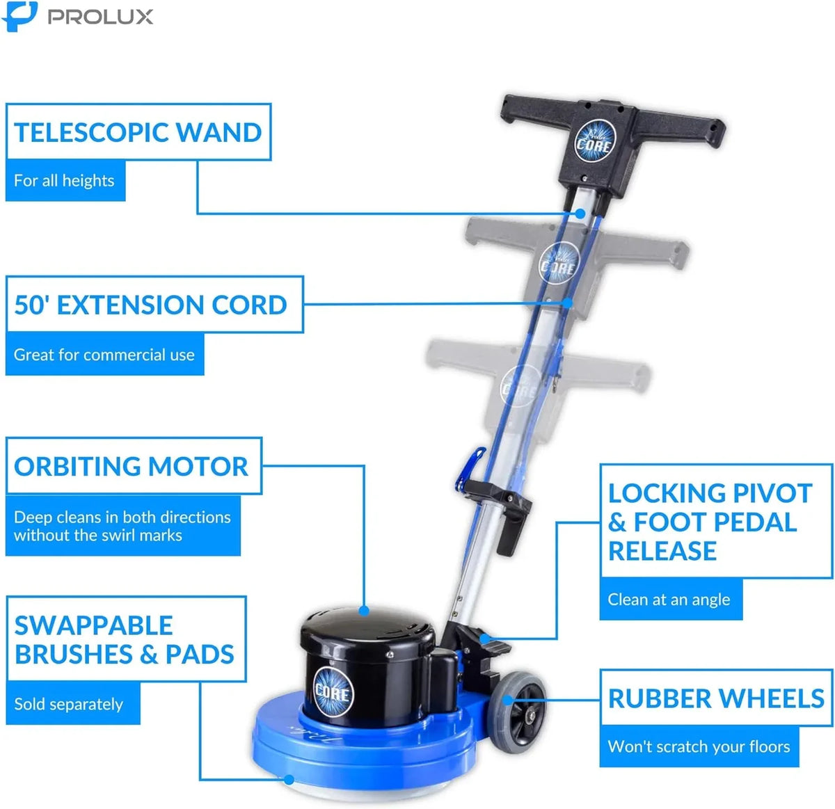 2026 NewProlux Core Heavy Duty Commercial Floor Polisher Buffer Scrubber Machine and 5 Pads