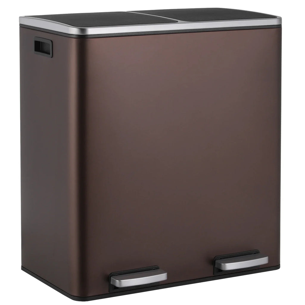 2026 NewLAZY BUDDY Dual Garbage Can, Stainless Steel 16 Gallon Step Kitchen Trash Can with Soft-Close Lid, Double Compartment Garbage Recycling Bin