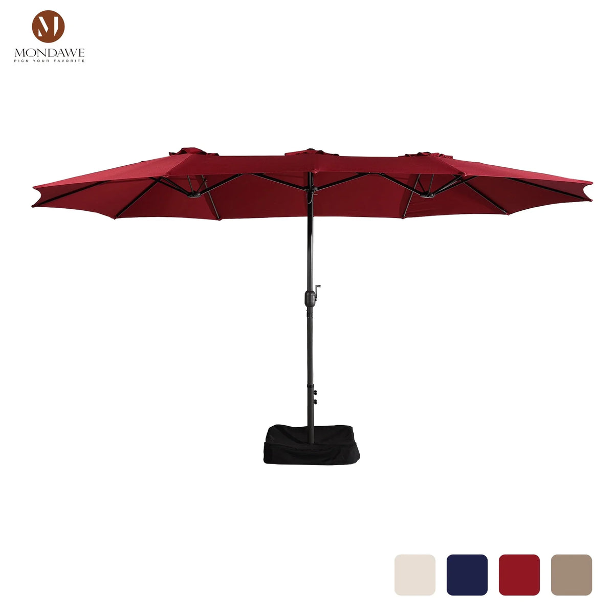 2026 NewMondawe 15ft Patio Umbrella Rectangular Outdoor Market Umbrella with Base and LED Lights Beige