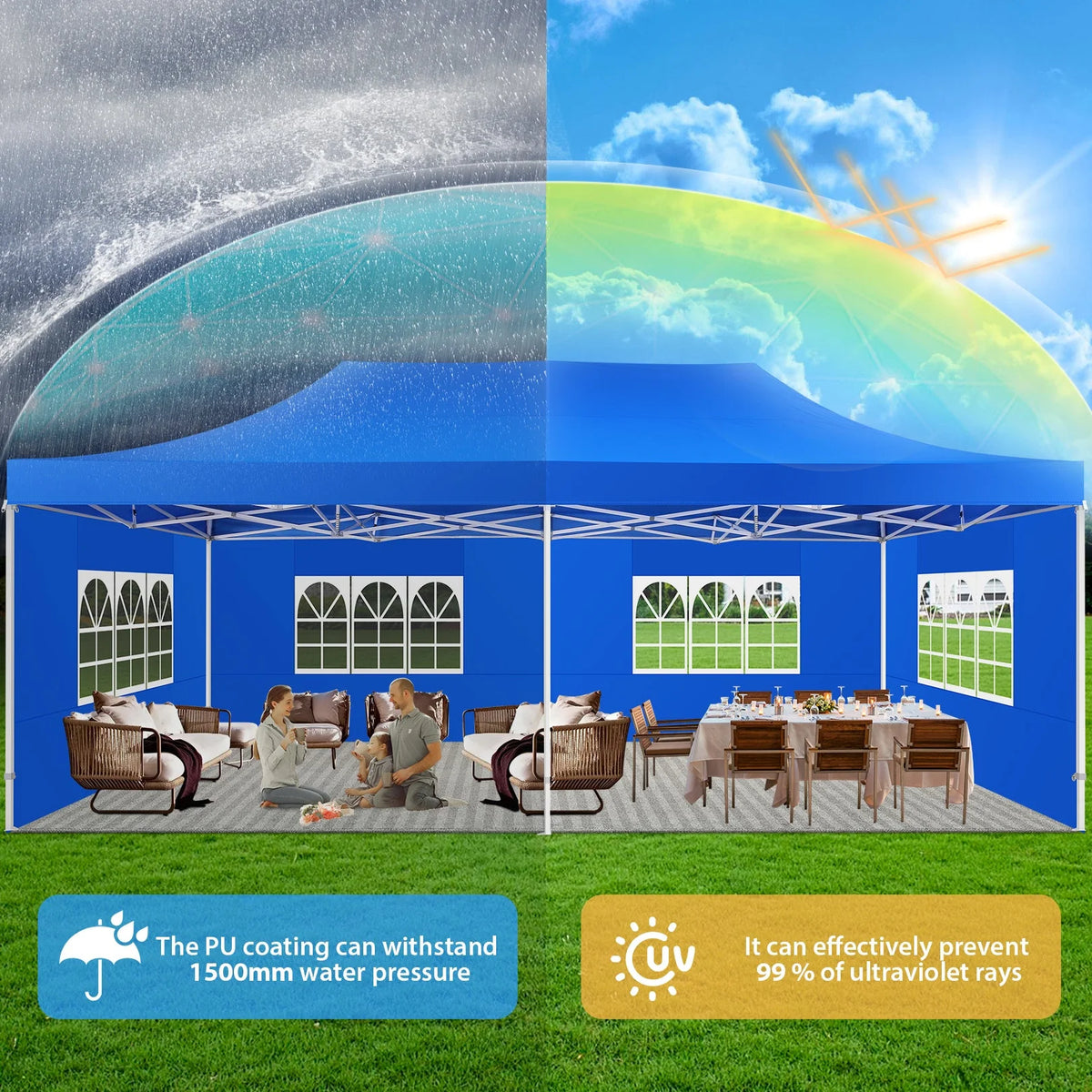 HOTEEL 10x20 Pop up Canopy with 6 Sidewalls Commercial Heavy Duty Canopy UPF 50+ All Weather Waterproof Outdoor Wedding Party Tents Gazebo with Roller Bag, Khaki