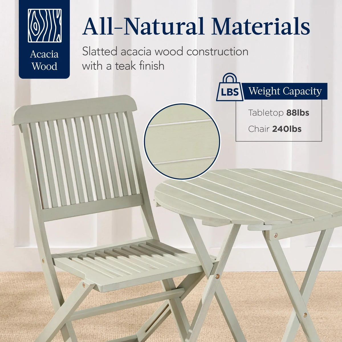 2026 NewBest Choice Products 3-Piece Acacia Wood Bistro Set, Folding Patio Furniture w/ 2 Chairs, Table - Natural