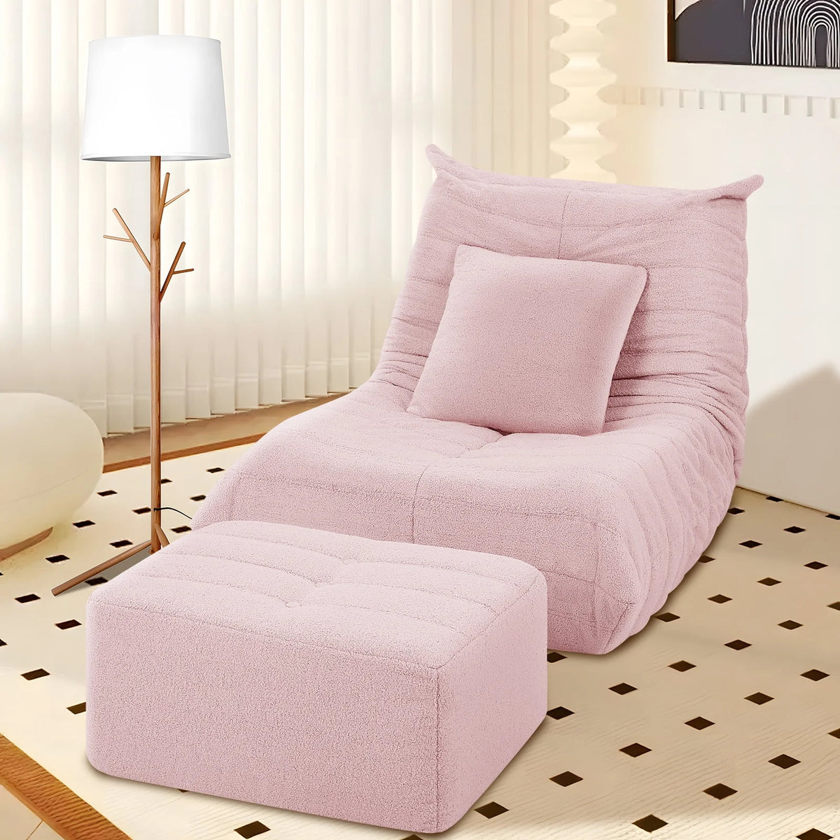 2026 NewVFD Bean Bag Chairs for Adults, Beanbag Chair with Ottoman Lounge Sofa Memory Foam Comfy Reading Chair for Bedroom & Living Room, Lazy Floor Sofa Couch