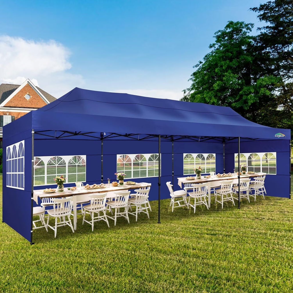 COBIZI 10x20 Heavy Duty Pop up Canopy Tent with 6 sidewalls Easy Up Commercial Outdoor Canopy Wedding Party Tent for Beach All Season Wind & Waterproof Gazebo with Roller Bag,Black(Frame Thickened)