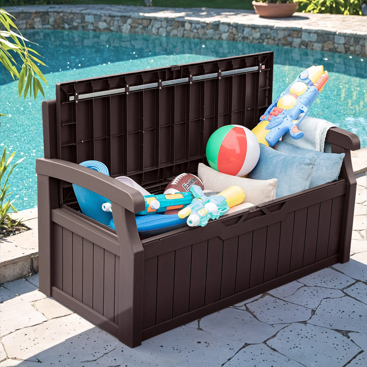 2026 NewHomall 80 Gallon Plastic Storage Bench Made Of Durable Weatherproof Resin And Deck-Box Organized Storage Compartment For Outdoor Patios And Lawns,Black