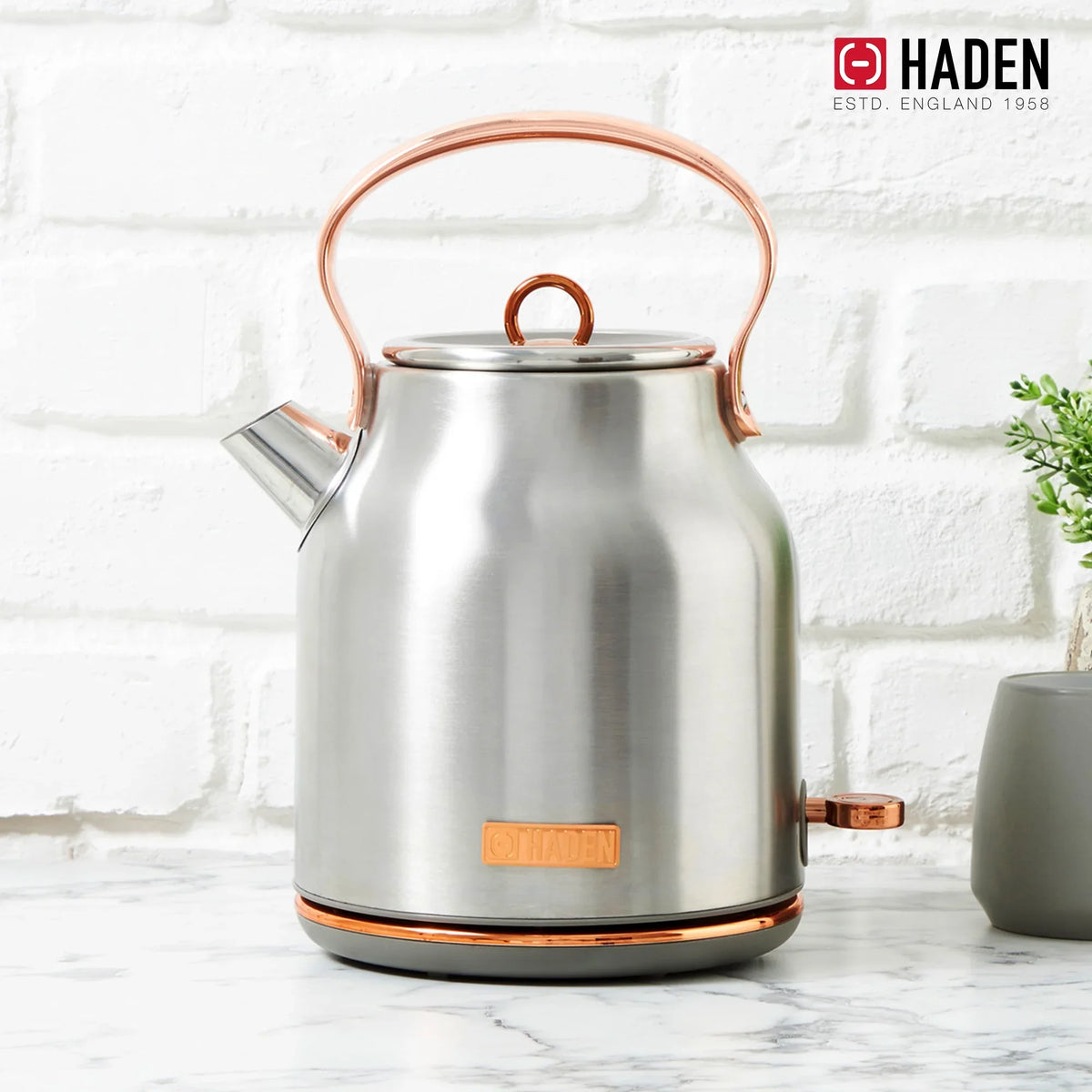 2026 NewHaden Heritage 1500 1.7 Electric Kettle, Matte Black Finish with Copper Accents