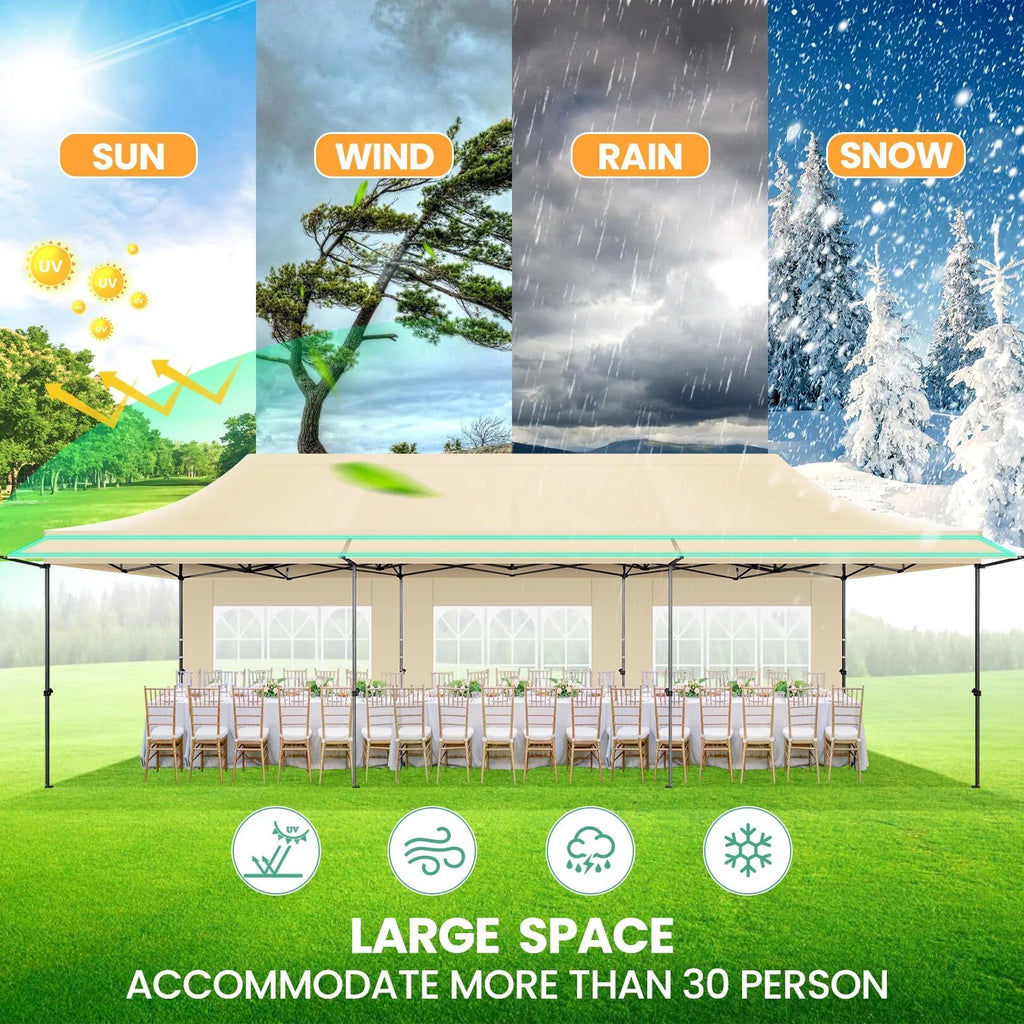 COBIZI 10x20 Pop Up Canopy Heavy Duty Party Tent with Removable Awning and Sidewalls,Easy Up Outdoor Wedding Canopy,Gazebo All Season Windproof&Waterproof with Roller Bag UPF 50+,Black