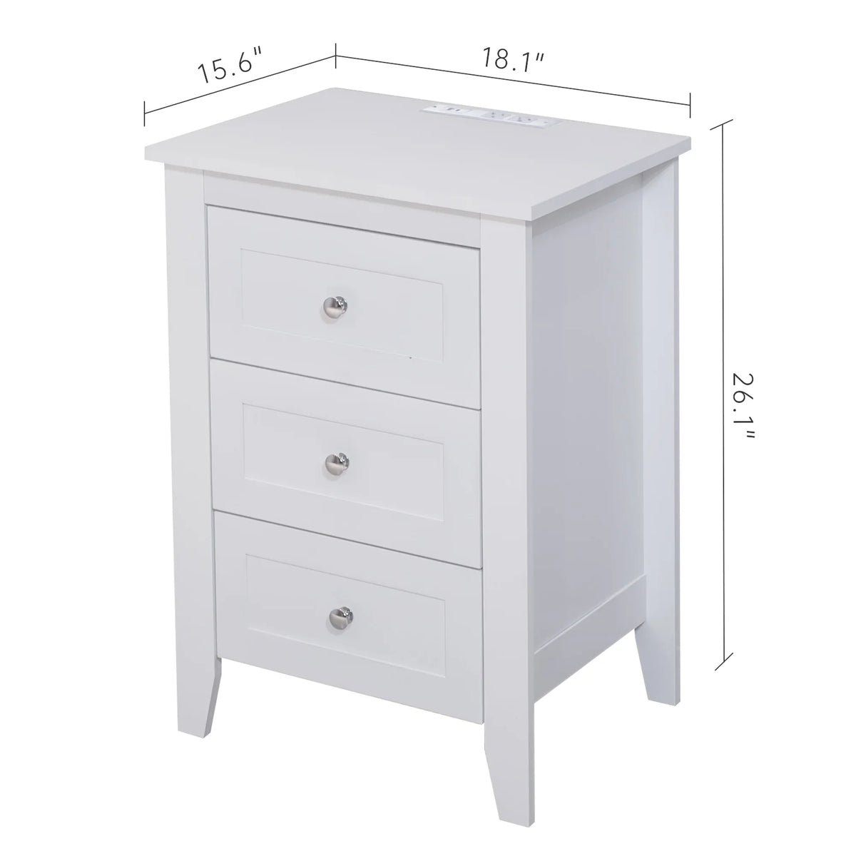 2026 NewGlavbiku Modern White 3 Drawer Nightstand Set of 2 with USB Ports & Power Outlets for Bedrooms,Adult
