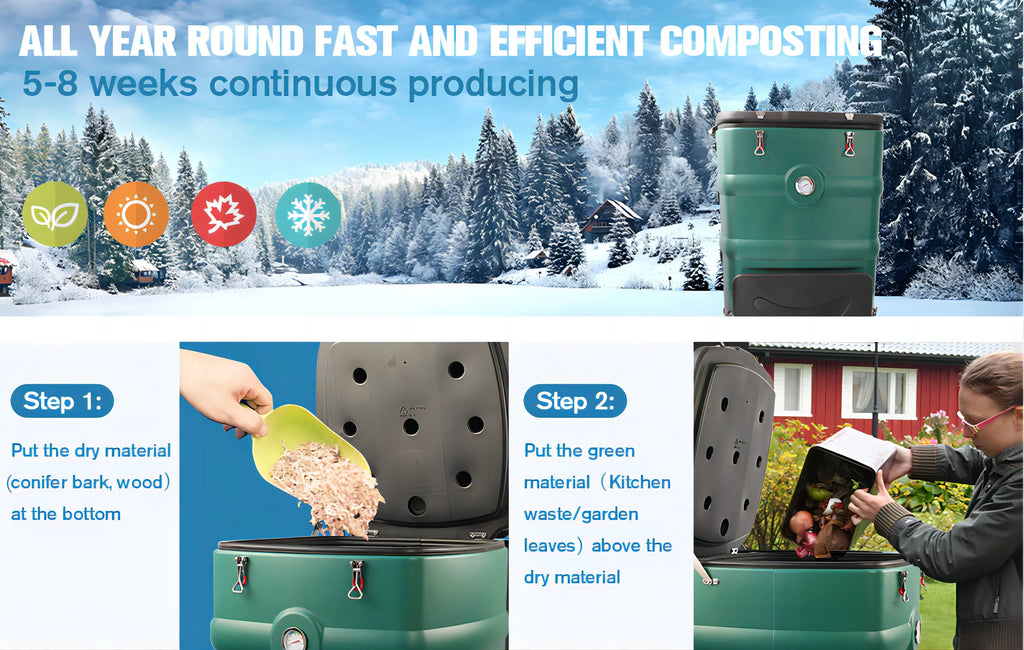 2026 NewInsulated Compost Bin with Ventilation System - Quickly Composting All Year Round,A Reservoir at The Bottom Design to Collect The Leachate (Green)