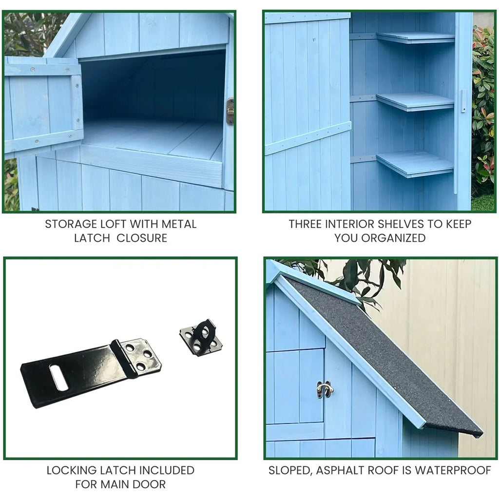 2026 NewHanover Sturdy Durable Waterproof Wood Outdoor Vertical Storage Shed, 70.40"x 30.30"x21.30", Blue