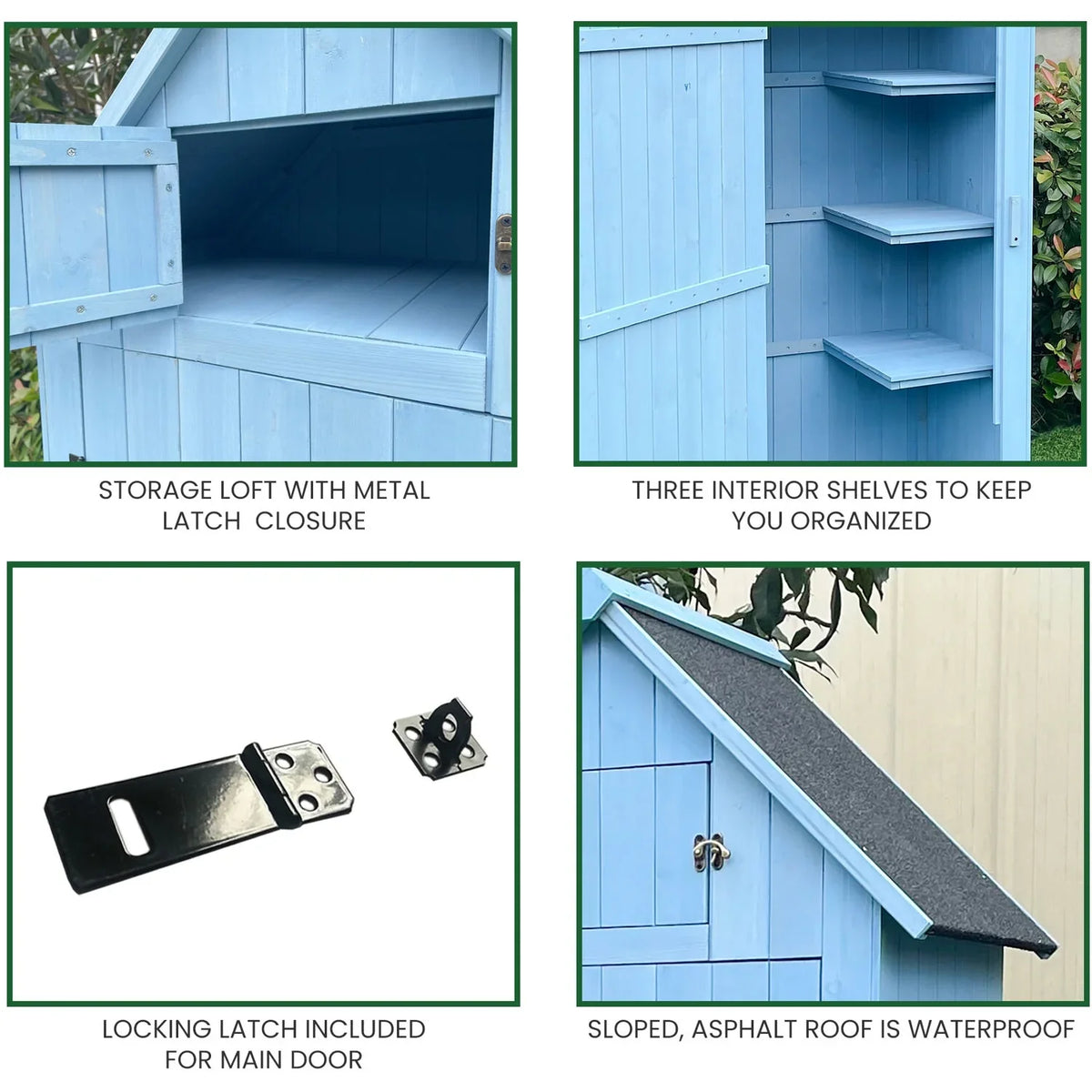 2026 NewHanover Sturdy Durable Waterproof Wood Outdoor Vertical Storage Shed, 70.40"x 30.30"x21.30", Blue