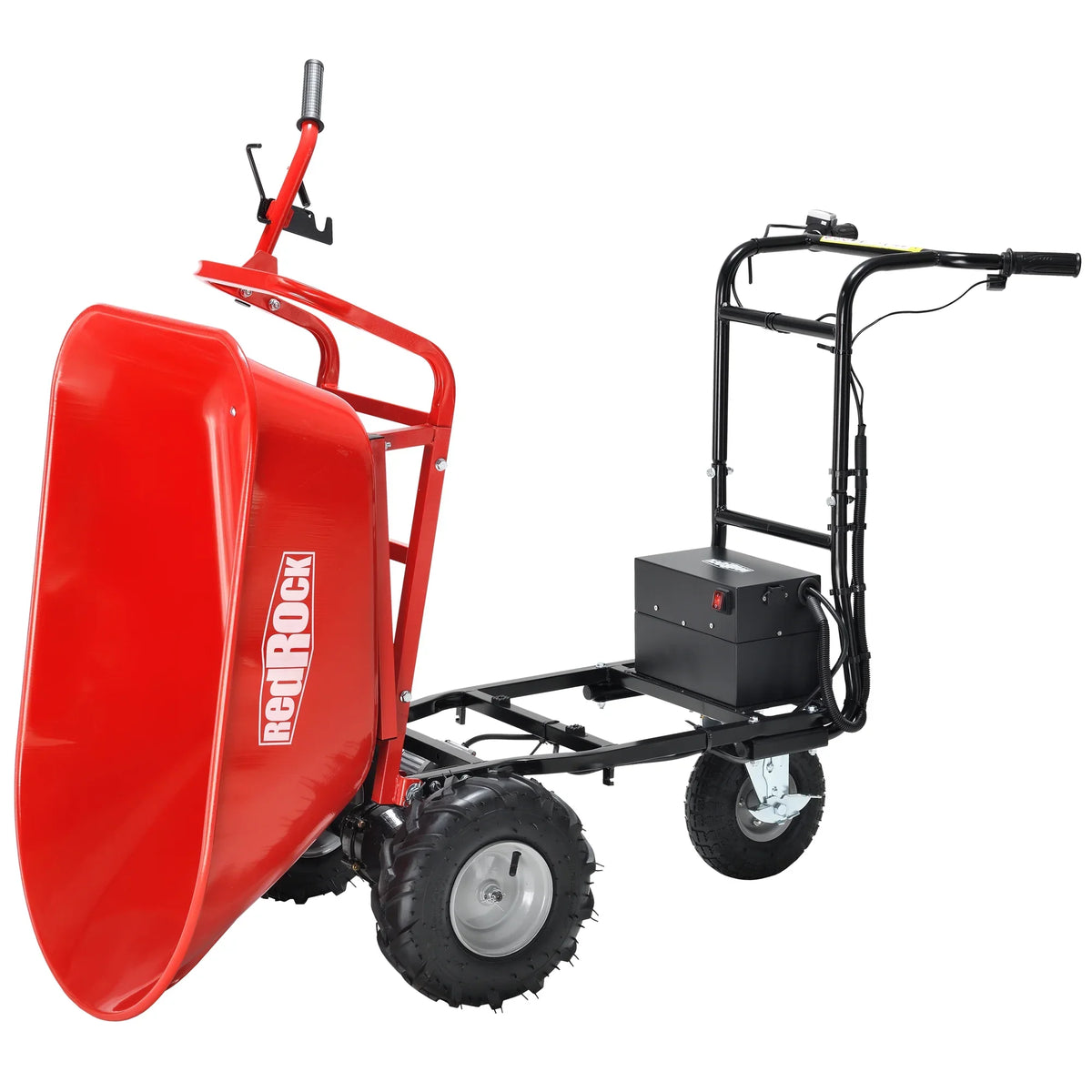 2026 NewRedRock Wheelbarrow Utility Cart Electric Powered Cart 48V28Ah 500W Capacity 500lbs (230kg) Material Debris Hauler 1000lbs Towing