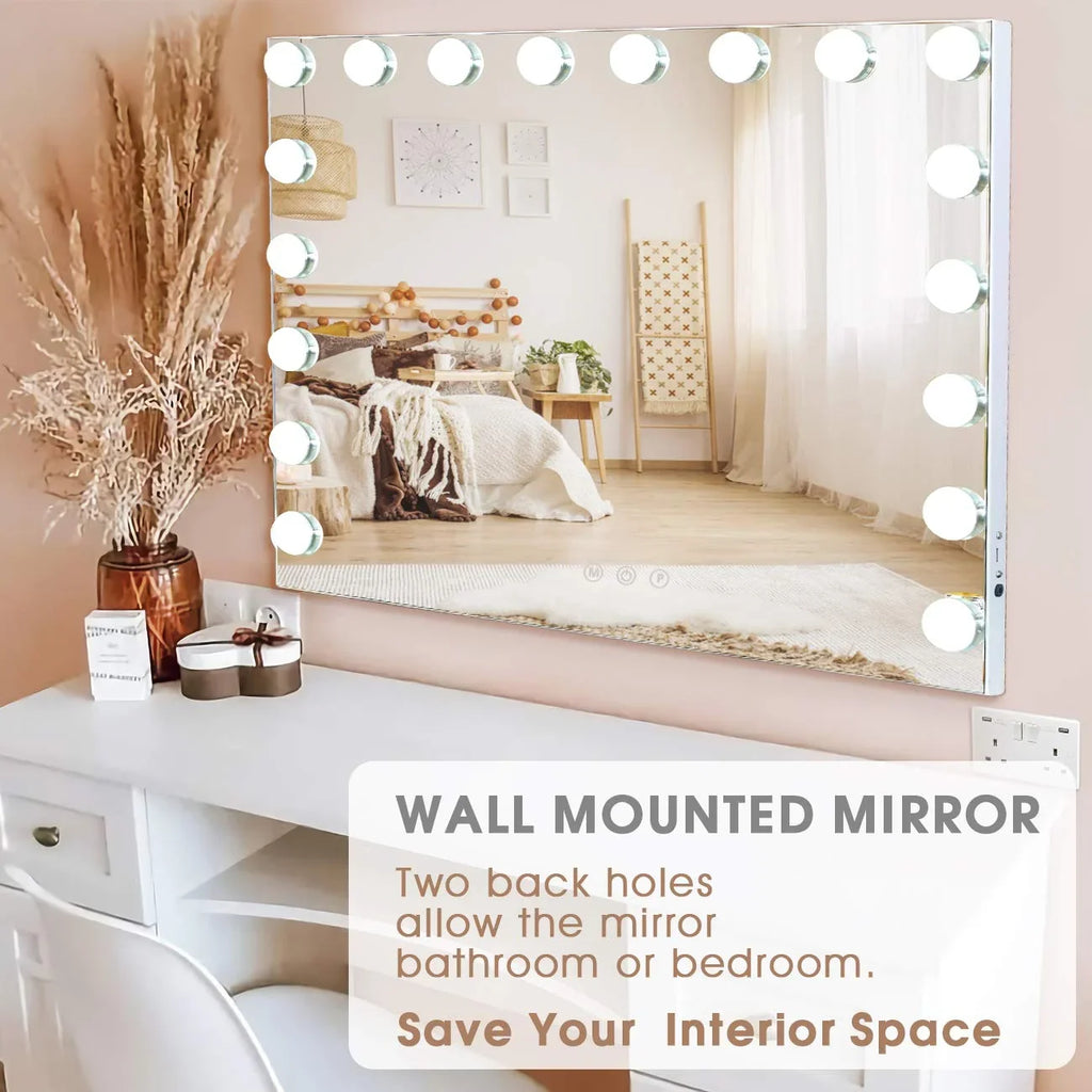 2026 NewFenchilin 32"x23" Vanity Mirror with Lights USB Charging Tabletop Wall Mount Metal White
