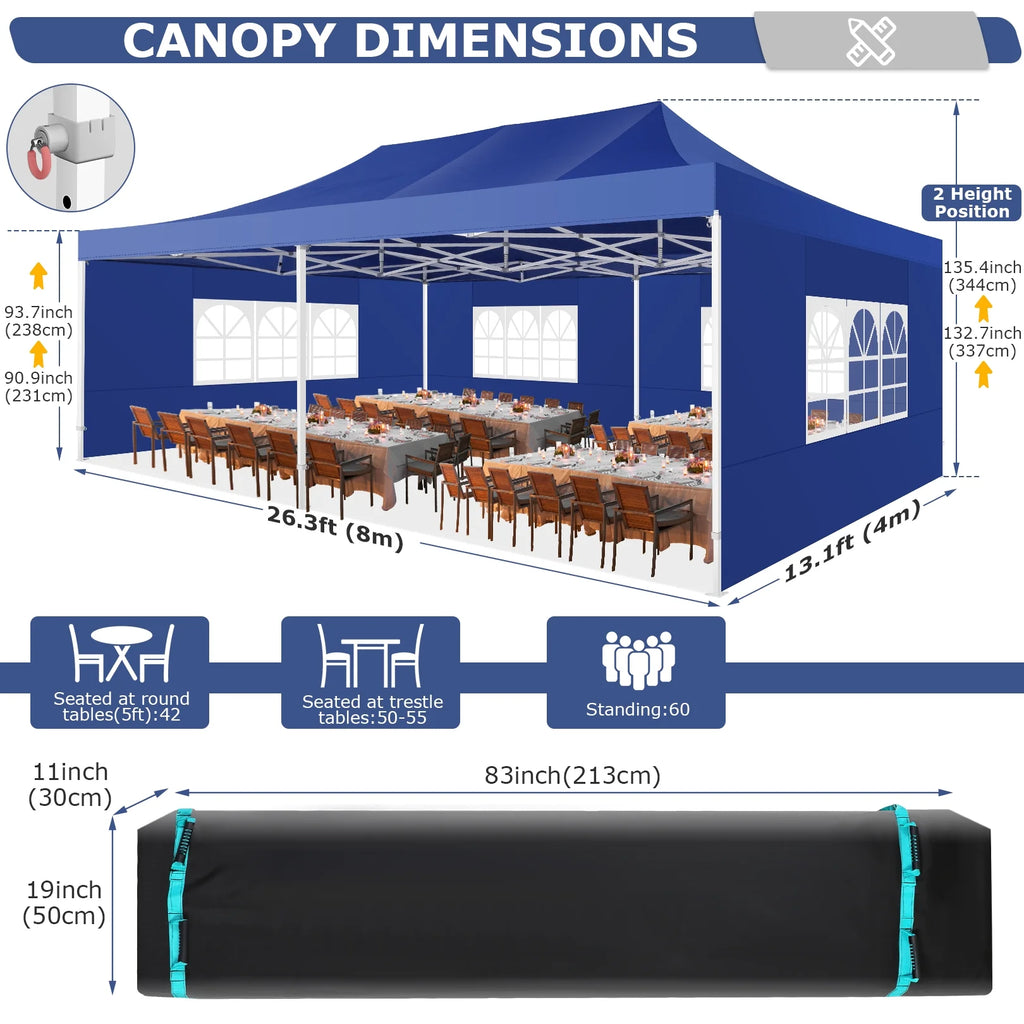 HOTEEL 10x20 Pop up Canopy with 6 Sidewalls Commercial Heavy Duty Canopy UPF 50+ All Weather Waterproof Outdoor Wedding Party Tents Gazebo with Roller Bag, Khaki