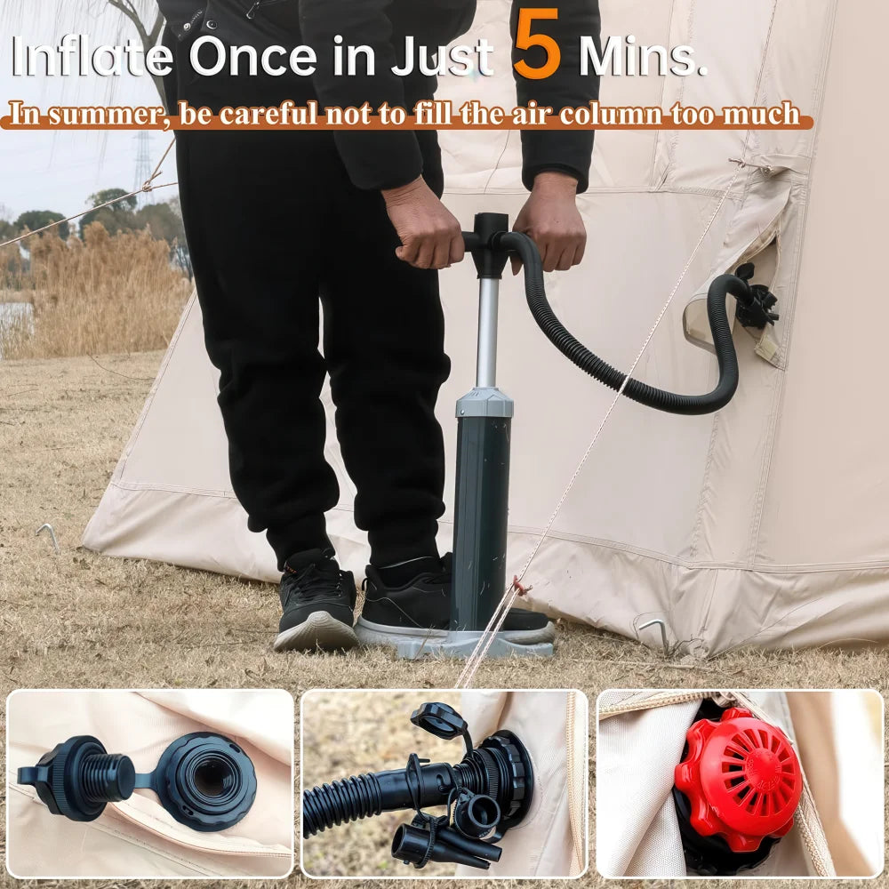 Oufan Inflatable Tents for Camping, Blow Up Tent with Hand Pump, Easy Setup 4 Season Waterproof Outdoor Tent, with 12 Mesh Window and Oxford Air Glamping Tents for Camping Adult 4-6 Person, Beige