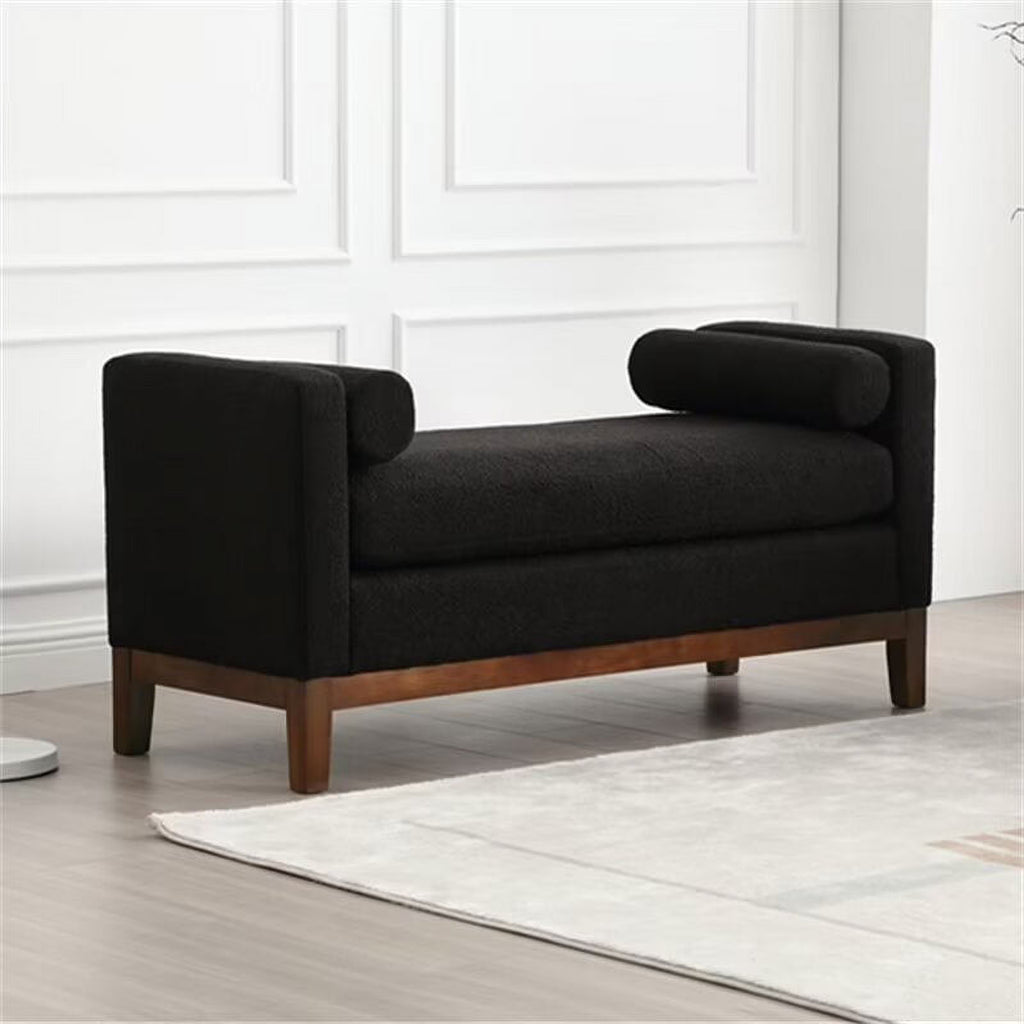 2026 NewEnd of Bed Bench, 53.5" Boucle Fabric Upholstered Entryway Bench with Wood Legs & Bolster Pillows, Rolled Arm Cushioned Ottoman Foot Rest Long Stool Window Extra Seating for Bedroom, Ivory