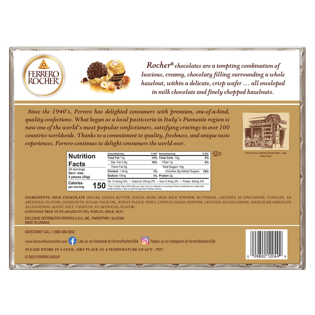 2026 NewFerrero Rocher, Milk Chocolate Hazelnut Candy, 21.2 oz, 48 Count