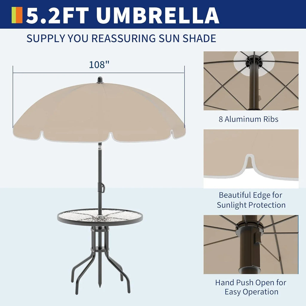 2026 New6 Pieces Outdoor Dining Set With Umbrella, Patio Table and 4 Folding Chairs With Umbrella, Garden Patio Furniture Set With Umbrellas, Tempered Glass Top Dining Table
