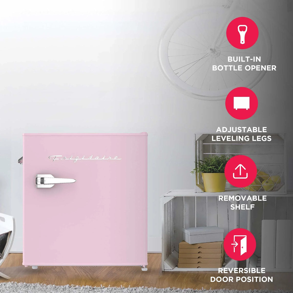 2026 NewFrigidaire 1.6 Cu ft. Retro Compact Refrigerator with Side Bottle Opener, Coral