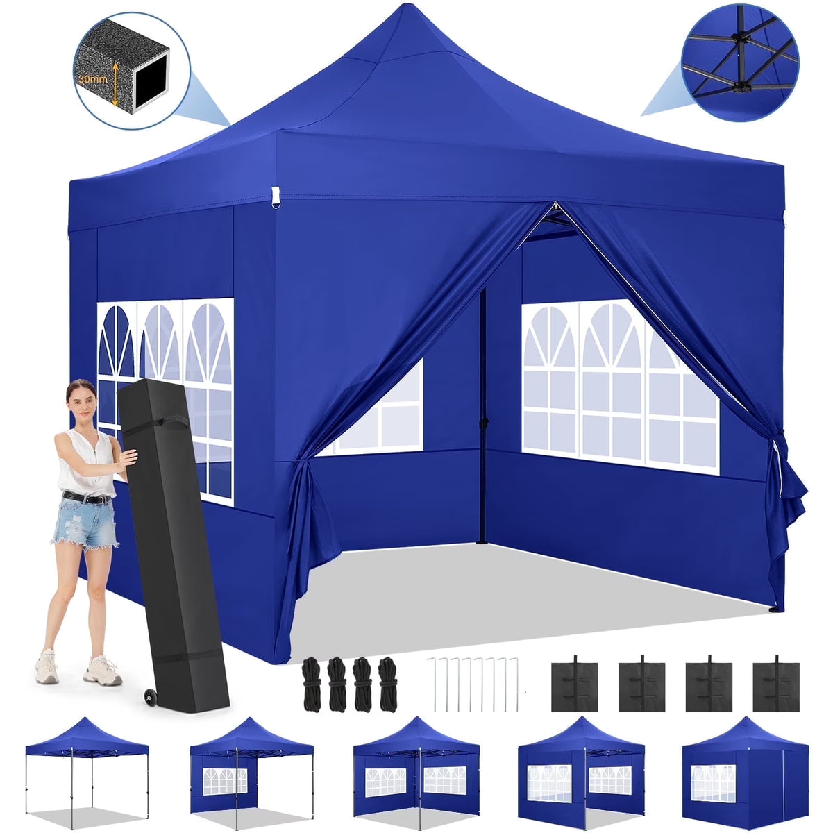 SANOPY 10'x20' Pop Up Canopy Waterproof Folding Tent Outdoor Easy Set-up Instant Tent Heavy Duty Commercial Wedding Party Shelter with 6 Removable Sidewalls, 4 Sandbags, Roller Bag, Black