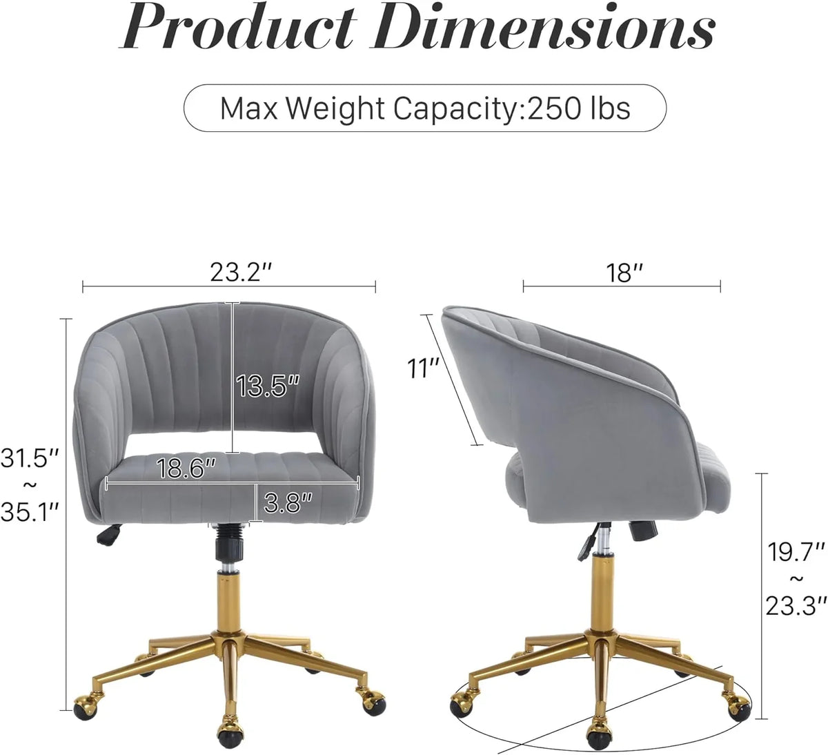 2026 NewHome Office Swivel Desk Chair, Modern Velvet Vanity Chair, Height Adjustable Armchair with Gold Base, Ergonomic Office Chair for Task Study Computer Room, Beige