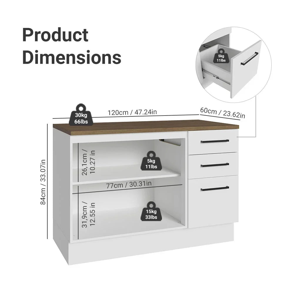2026 NewMadesa Hazel Kitchen Storage Buffet Base Cabinet with Adjustable Feet 47 Inch Engineered Wood Slab Doors Painted Finish Floor Mount Removable Plinth - White