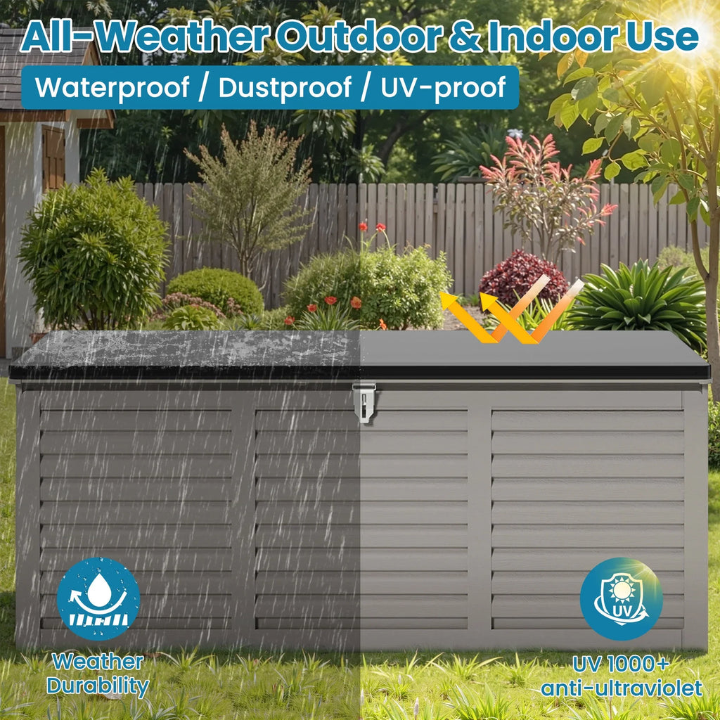 2026 NewOutdoor Storage Box, 130GAL Waterproof Deck Box, Lockable Pool Patio Storage Indoor Toy Box, Outdoor Storage Bench for Porch, Max Load Weight 500LBS