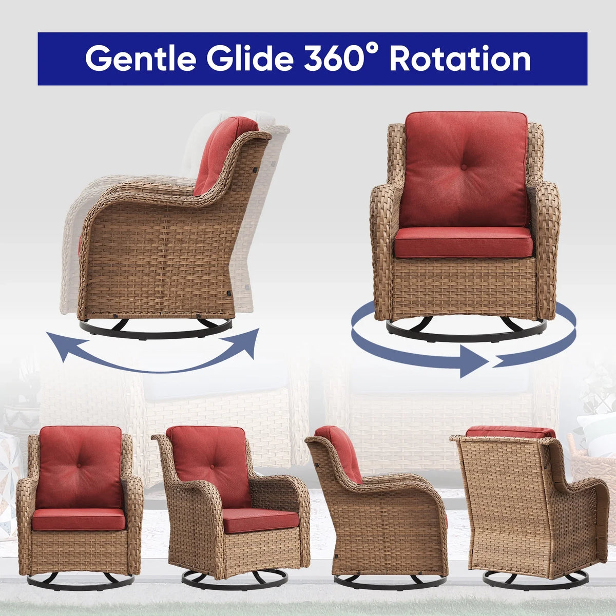 2026 NewPOCASSY 3 Piece Patio Set Outdoor Wicker Glider Rocking and Swivel Chairs with Cushions