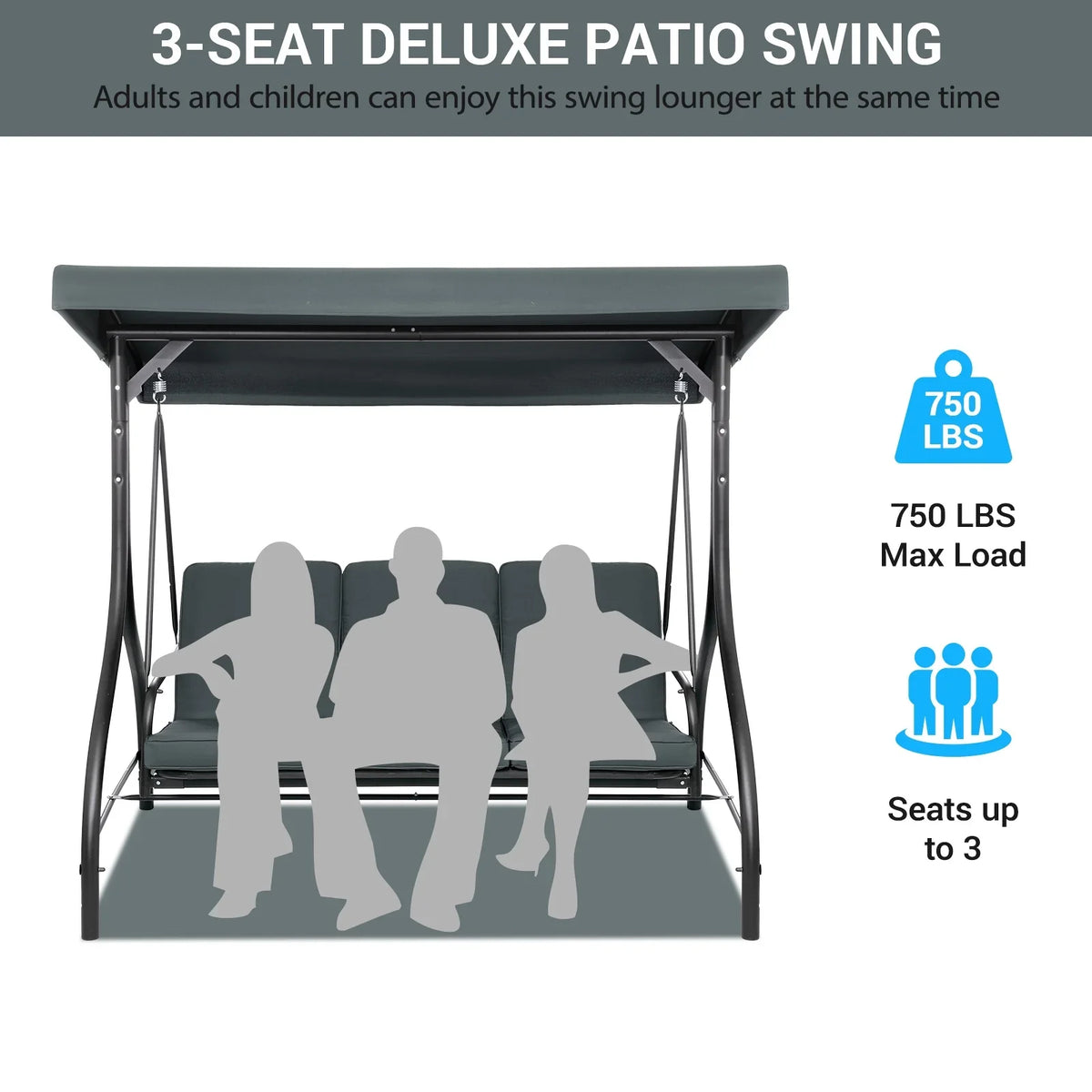 2026 NewArlopu 3 Person Porch Swing Outdoor Converting Canopy Swing Glider with Canopy