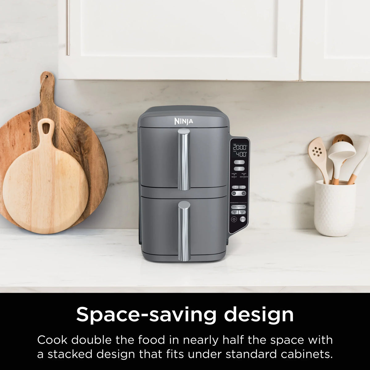 2026 NewNinja DoubleStack XL 2-Basket Air Fryer, DoubleStack Technology Cooks 4 Foods at Once, Space Saving Design, 10 QT, 4-in-1, Smart Finish & Match Cook, SL400